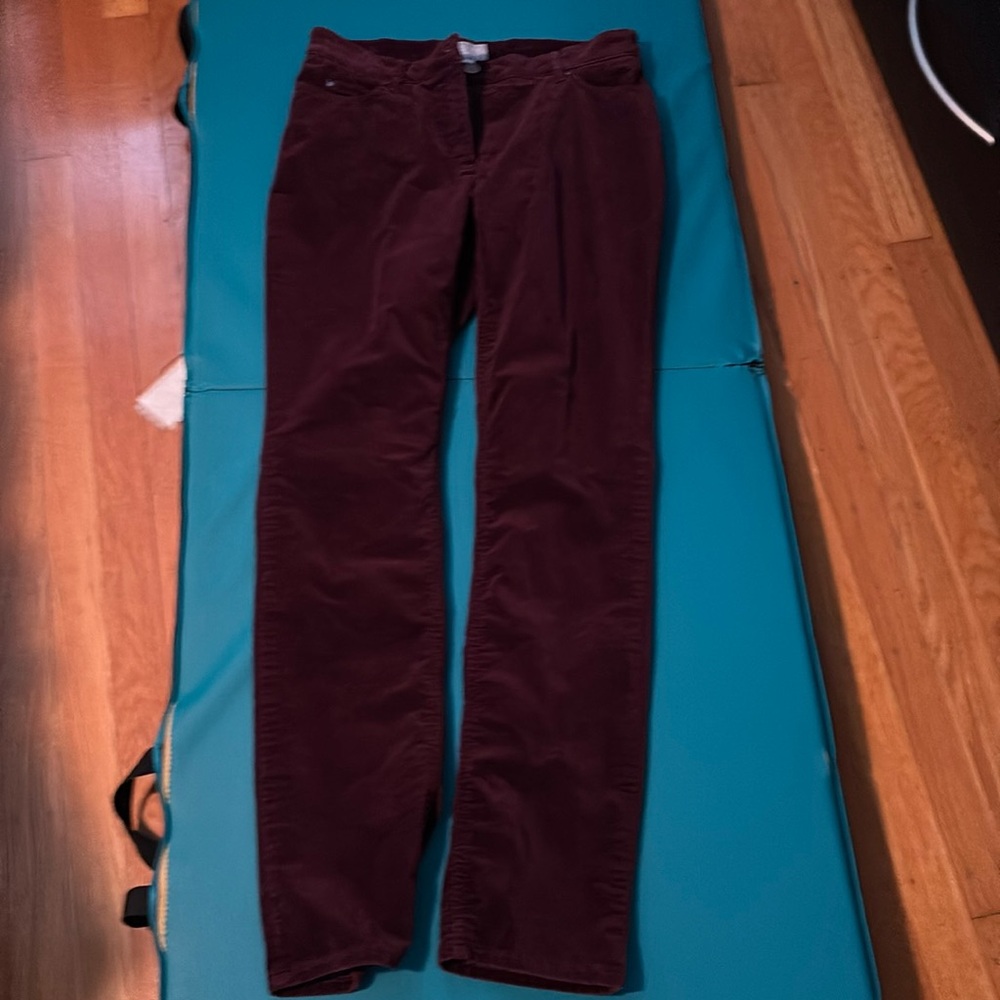 Plum color, velvet jeans. Hardly worn. Straight leg.